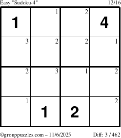 The grouppuzzles.com Easy Sudoku-4 puzzle for Thursday November 6, 2025 with the first 3 steps marked