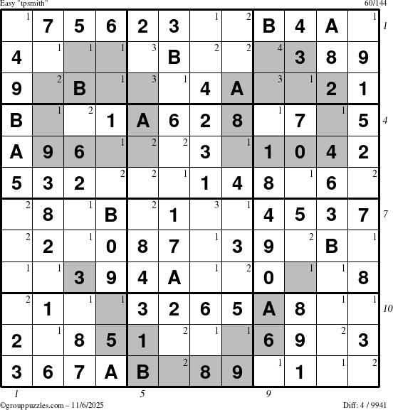 The grouppuzzles.com Easy tpsmith puzzle for Thursday November 6, 2025, suitable for printing, with all 4 steps marked