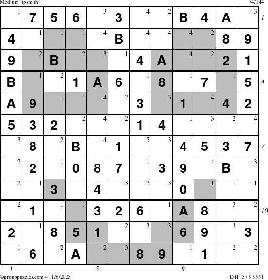 The grouppuzzles.com Medium tpsmith puzzle for Thursday November 6, 2025 with all 5 steps marked