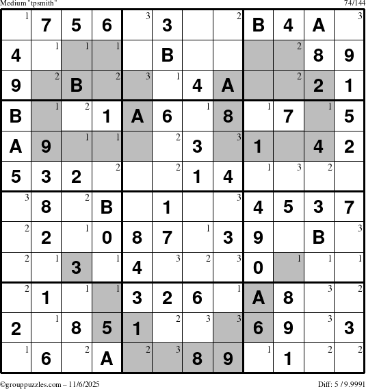 The grouppuzzles.com Medium tpsmith puzzle for Thursday November 6, 2025 with the first 3 steps marked