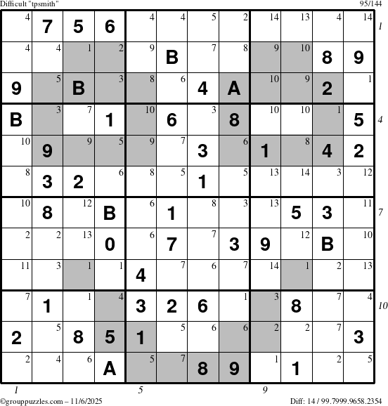 The grouppuzzles.com Difficult tpsmith puzzle for Thursday November 6, 2025 with all 14 steps marked