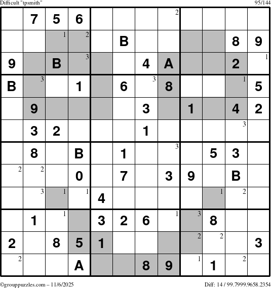 The grouppuzzles.com Difficult tpsmith puzzle for Thursday November 6, 2025 with the first 3 steps marked