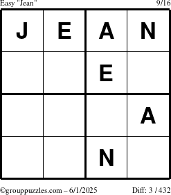 The grouppuzzles.com Easy Jean puzzle for Sunday June 1, 2025