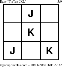 The grouppuzzles.com Easy TicTac-JKL puzzle for Sunday October 11, 2026