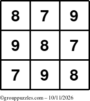 The grouppuzzles.com Answer grid for the TicTac-789 puzzle for Sunday October 11, 2026