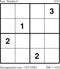 The grouppuzzles.com Easy Sudoku-4 puzzle for Sunday October 11, 2026