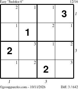 The grouppuzzles.com Easy Sudoku-4 puzzle for Sunday October 11, 2026, suitable for printing, with all 3 steps marked