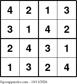 The grouppuzzles.com Answer grid for the Sudoku-4 puzzle for Sunday October 11, 2026