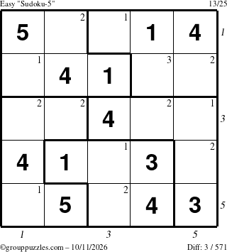 The grouppuzzles.com Easy Sudoku-5 puzzle for Sunday October 11, 2026 with all 3 steps marked