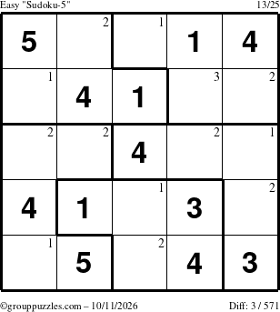 The grouppuzzles.com Easy Sudoku-5 puzzle for Sunday October 11, 2026 with the first 3 steps marked