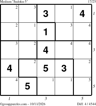 The grouppuzzles.com Medium Sudoku-5 puzzle for Sunday October 11, 2026, suitable for printing, with all 4 steps marked