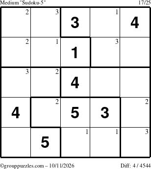 The grouppuzzles.com Medium Sudoku-5 puzzle for Sunday October 11, 2026 with the first 3 steps marked