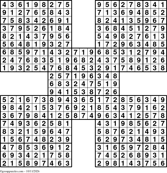 The grouppuzzles.com Answer grid for the Sudoku-by5 puzzle for Sunday October 11, 2026