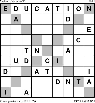 The grouppuzzles.com Medium Education-X puzzle for Sunday October 11, 2026
