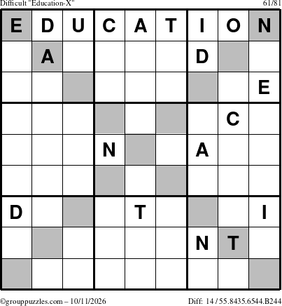 The grouppuzzles.com Difficult Education-X puzzle for Sunday October 11, 2026