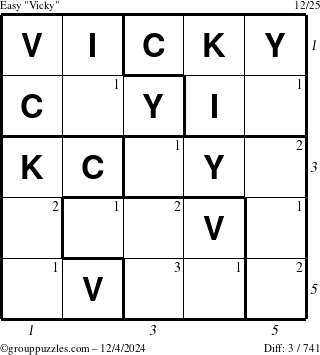 The grouppuzzles.com Easy Vicky puzzle for Wednesday December 4, 2024 with all 3 steps marked