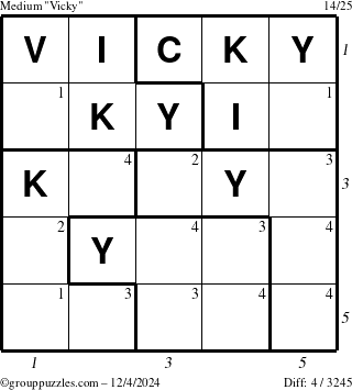 The grouppuzzles.com Medium Vicky puzzle for Wednesday December 4, 2024 with all 4 steps marked