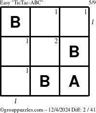 The grouppuzzles.com Easy TicTac-ABC puzzle for Wednesday December 4, 2024, suitable for printing, with all 2 steps marked