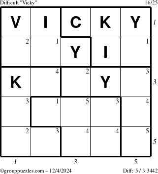 The grouppuzzles.com Difficult Vicky puzzle for Wednesday December 4, 2024 with all 5 steps marked