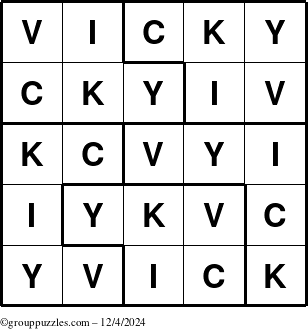 The grouppuzzles.com Answer grid for the Vicky puzzle for Wednesday December 4, 2024