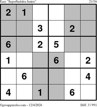 The grouppuzzles.com Easy SuperSudoku-Junior puzzle for Wednesday December 4, 2024