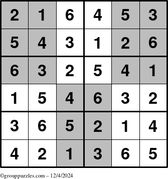 The grouppuzzles.com Answer grid for the SuperSudoku-Junior puzzle for Wednesday December 4, 2024