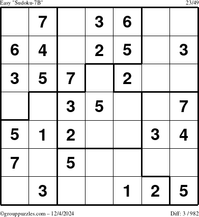 The grouppuzzles.com Easy Sudoku-7B puzzle for Wednesday December 4, 2024