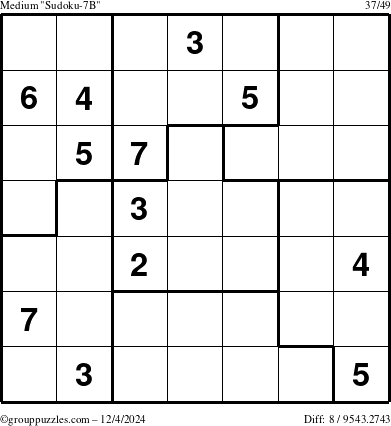 The grouppuzzles.com Medium Sudoku-7B puzzle for Wednesday December 4, 2024