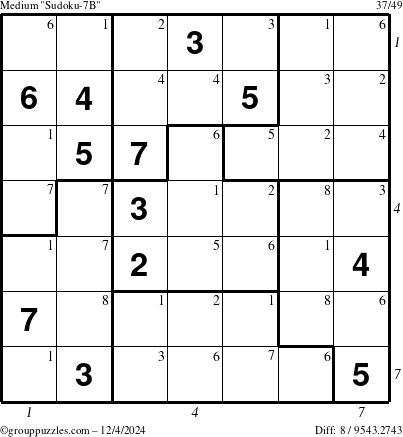 The grouppuzzles.com Medium Sudoku-7B puzzle for Wednesday December 4, 2024 with all 8 steps marked