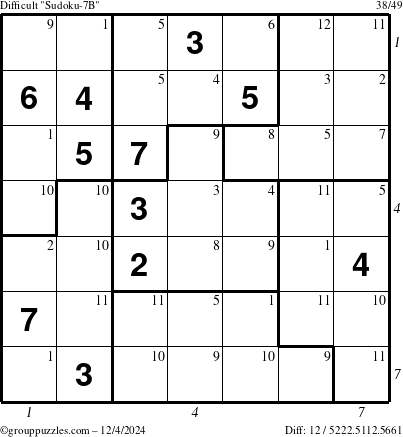 The grouppuzzles.com Difficult Sudoku-7B puzzle for Wednesday December 4, 2024 with all 12 steps marked