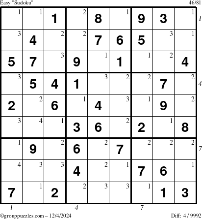 The grouppuzzles.com Easy Sudoku puzzle for Wednesday December 4, 2024 with all 4 steps marked