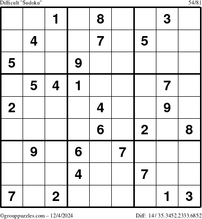 The grouppuzzles.com Difficult Sudoku puzzle for Wednesday December 4, 2024