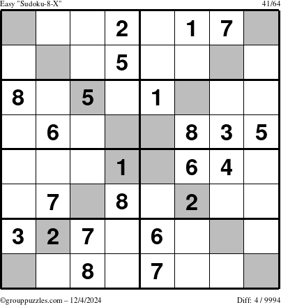 The grouppuzzles.com Easy Sudoku-8-X puzzle for Wednesday December 4, 2024