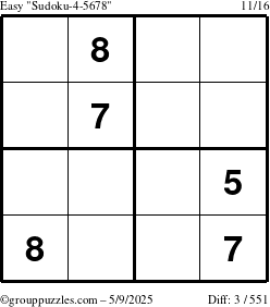 The grouppuzzles.com Easy Sudoku-4-5678 puzzle for Friday May 9, 2025