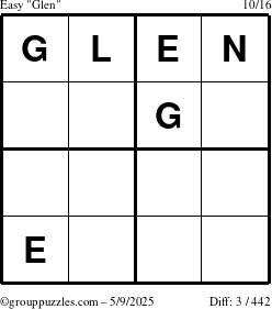 The grouppuzzles.com Easy Glen puzzle for Friday May 9, 2025