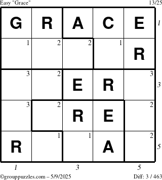 The grouppuzzles.com Easy Grace puzzle for Friday May 9, 2025 with all 3 steps marked