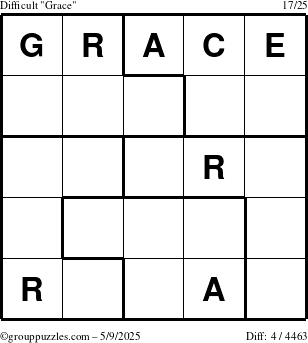 The grouppuzzles.com Difficult Grace puzzle for Friday May 9, 2025