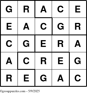 The grouppuzzles.com Answer grid for the Grace puzzle for Friday May 9, 2025