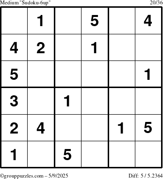 The grouppuzzles.com Medium Sudoku-6up puzzle for Friday May 9, 2025