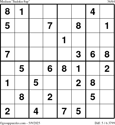 The grouppuzzles.com Medium Sudoku-8up puzzle for Friday May 9, 2025