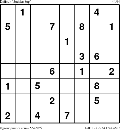 The grouppuzzles.com Difficult Sudoku-8up puzzle for Friday May 9, 2025