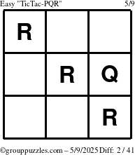 The grouppuzzles.com Easy TicTac-PQR puzzle for Friday May 9, 2025