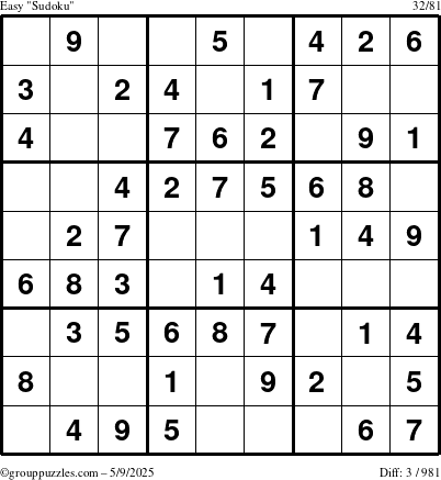 The grouppuzzles.com Easy Sudoku puzzle for Friday May 9, 2025