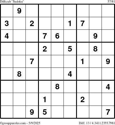 The grouppuzzles.com Difficult Sudoku puzzle for Friday May 9, 2025