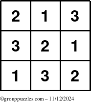 The grouppuzzles.com Answer grid for the TicTac-123 puzzle for Tuesday November 12, 2024