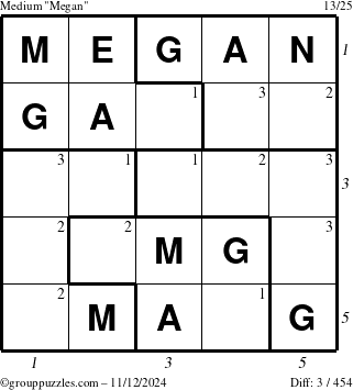 The grouppuzzles.com Medium Megan puzzle for Tuesday November 12, 2024 with all 3 steps marked