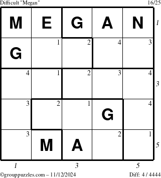 The grouppuzzles.com Difficult Megan puzzle for Tuesday November 12, 2024 with all 4 steps marked