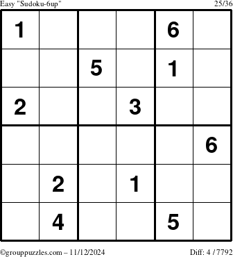 The grouppuzzles.com Easy Sudoku-6up puzzle for Tuesday November 12, 2024