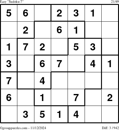 The grouppuzzles.com Easy Sudoku-7 puzzle for Tuesday November 12, 2024