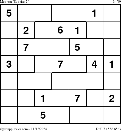 The grouppuzzles.com Medium Sudoku-7 puzzle for Tuesday November 12, 2024